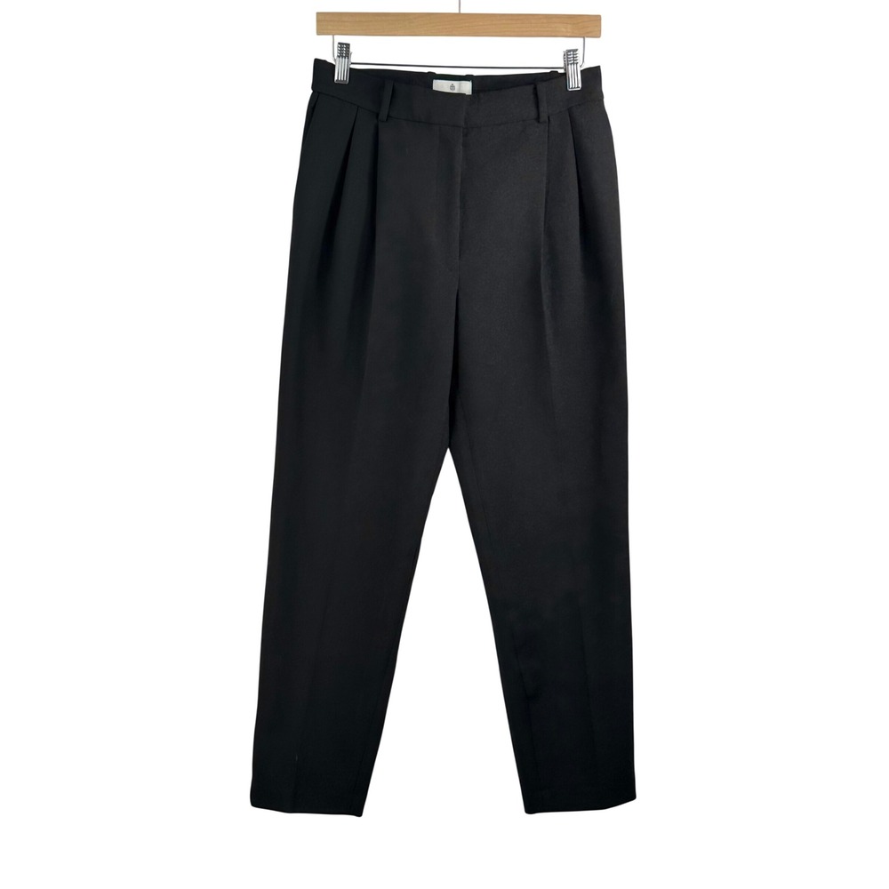 Babaton Pleated Trousers 8 Black High Waisted Tapered Dress Pants old money